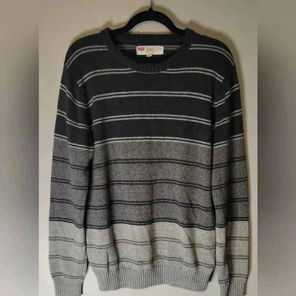 Other - Levi's Standard fit striped sweater, crew neck, Gray, men's size medium